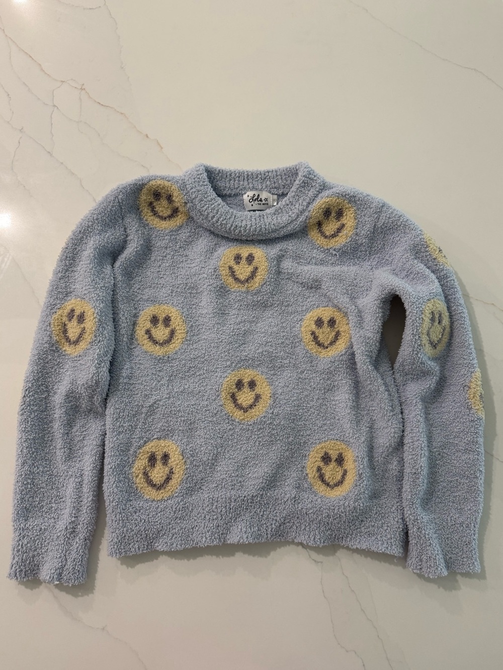 Lola + The Boys Pastel Blue Smiley Knit Sweater